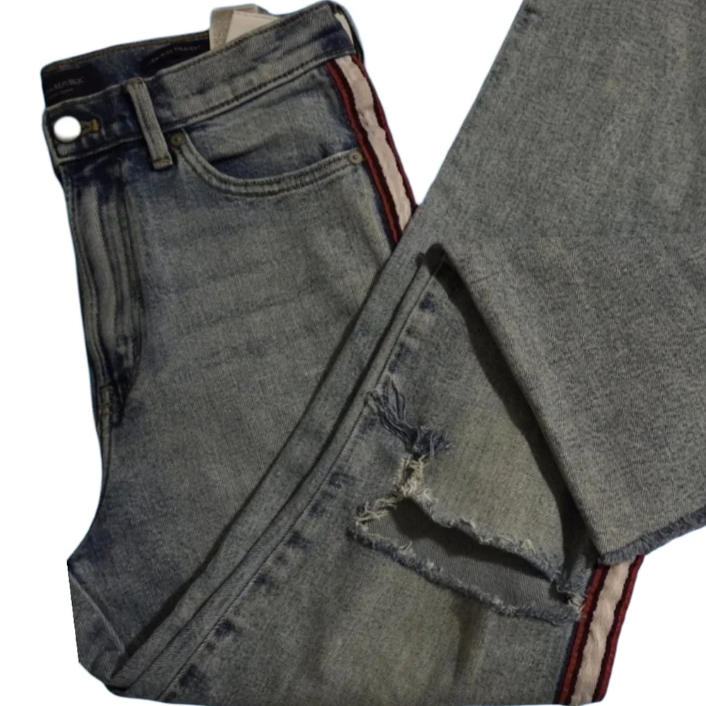Banana Republic High Rise Straight Jeans‎ Side Stripe Distressed Size 6